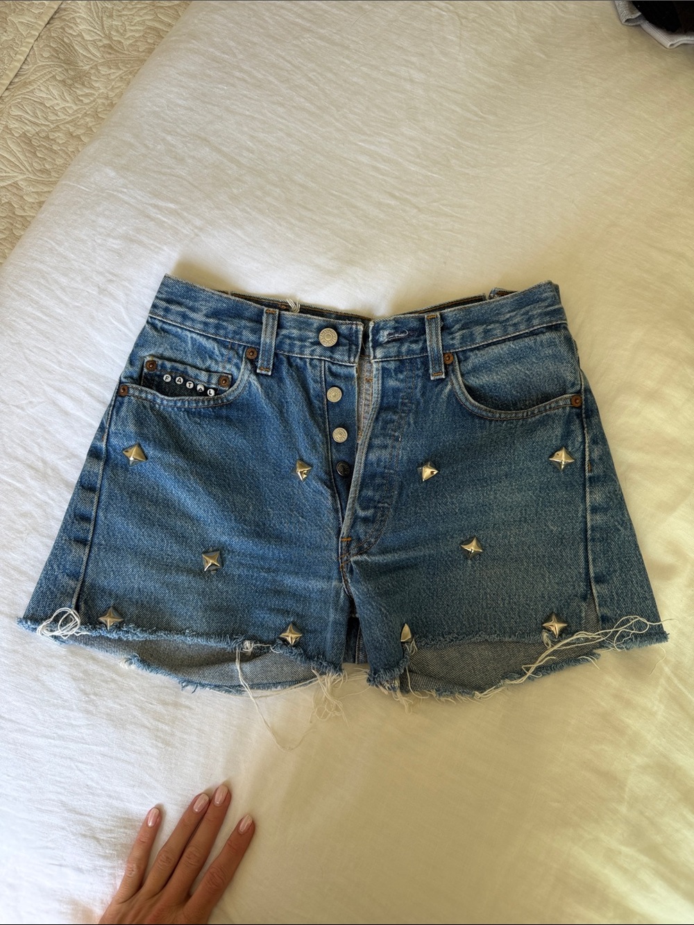 Levi's Studded Distressed Blue Denim Shorts